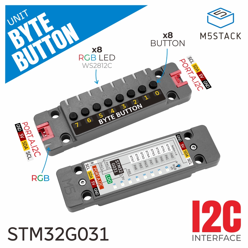 M5Stack - M5Stack Official Unit ByteButton 8-Channel Tactile